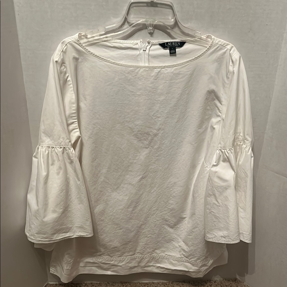 Lauren Ralph Lauren White Ruffled 3/4 Sleeve Blouse 100% cotton